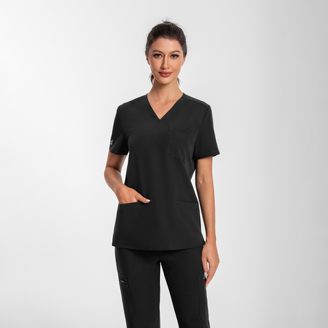 FITIX Essential V-Neck 3-Pocket Scrub Top – Black