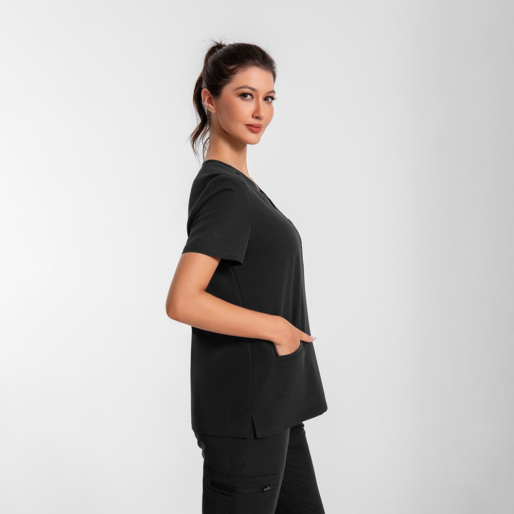 FITIX Essential V-Neck 3-Pocket Scrub Top – Black