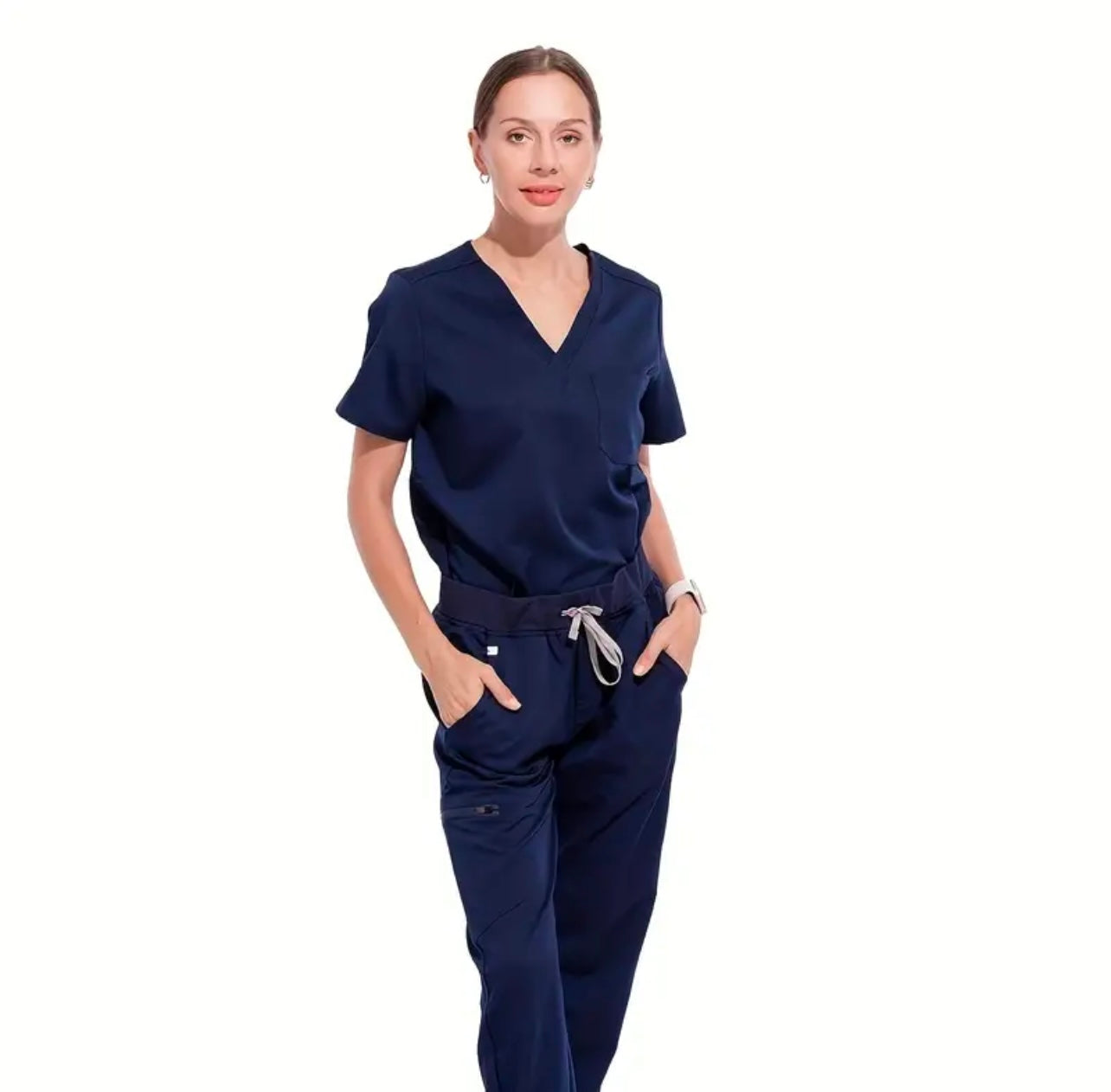 FITIX Essential V-Neck 3-Pocket Scrub Set – Navy