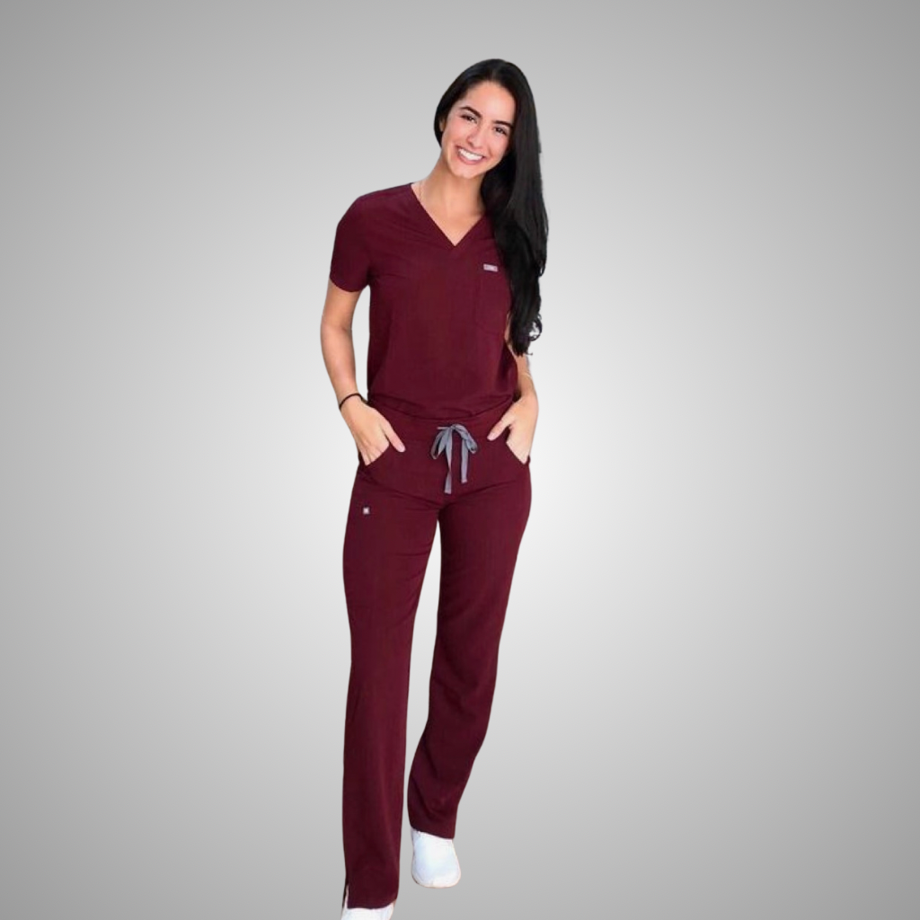 FITIX Essential V-Neck 3-Pocket Scrub Set – Maroon Red