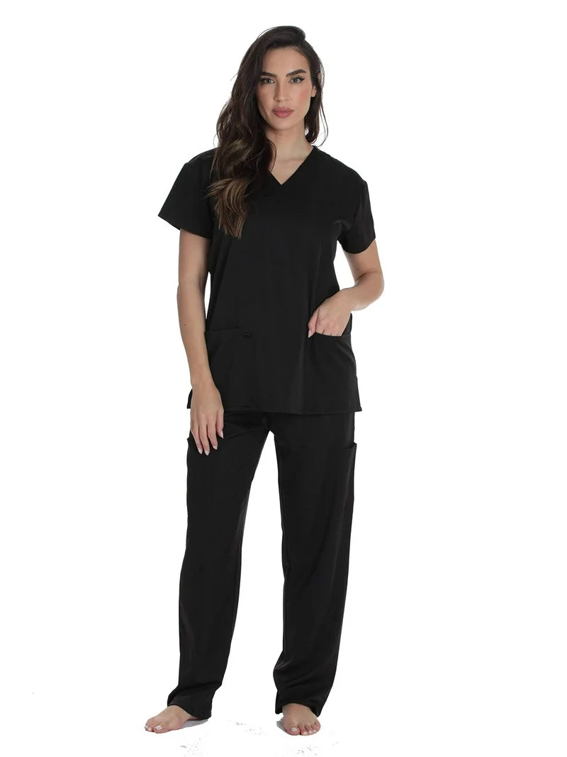 FITIX Essential V-Neck 3-Pocket Scrub Set – Black