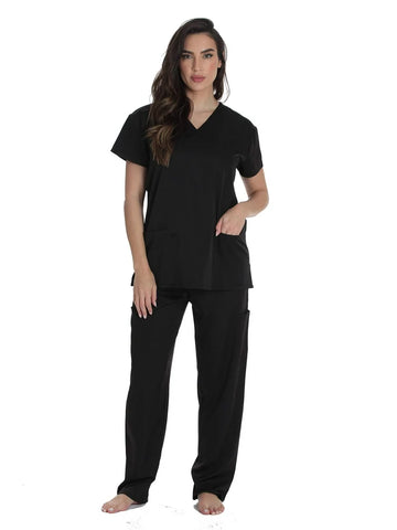 FITIX Essential V-Neck 3-Pocket Scrub Set – Black