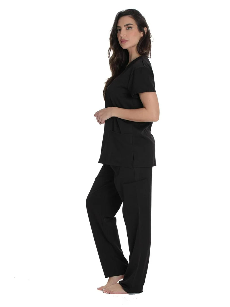 FITIX Essential V-Neck 3-Pocket Scrub Set – Black