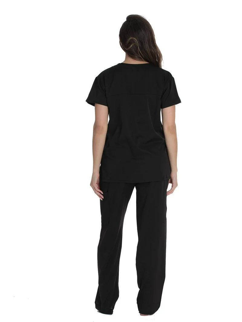 FITIX Essential V-Neck 3-Pocket Scrub Set – Black