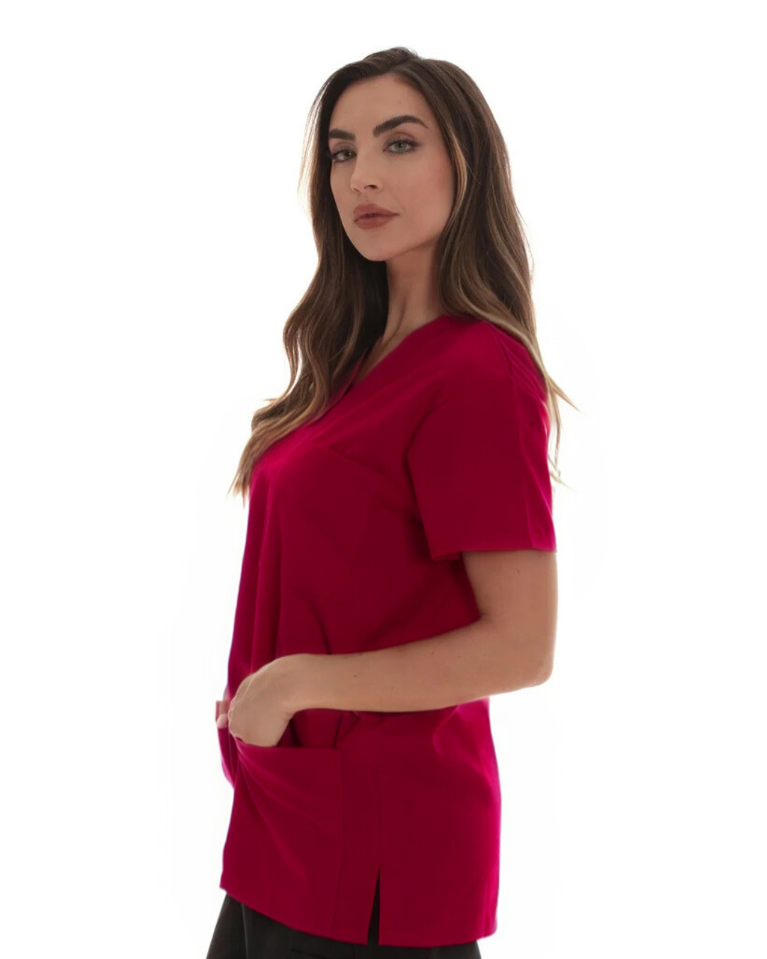 FITIX Essential V-Neck 3-Pocket Scrub Top – Maroon Red