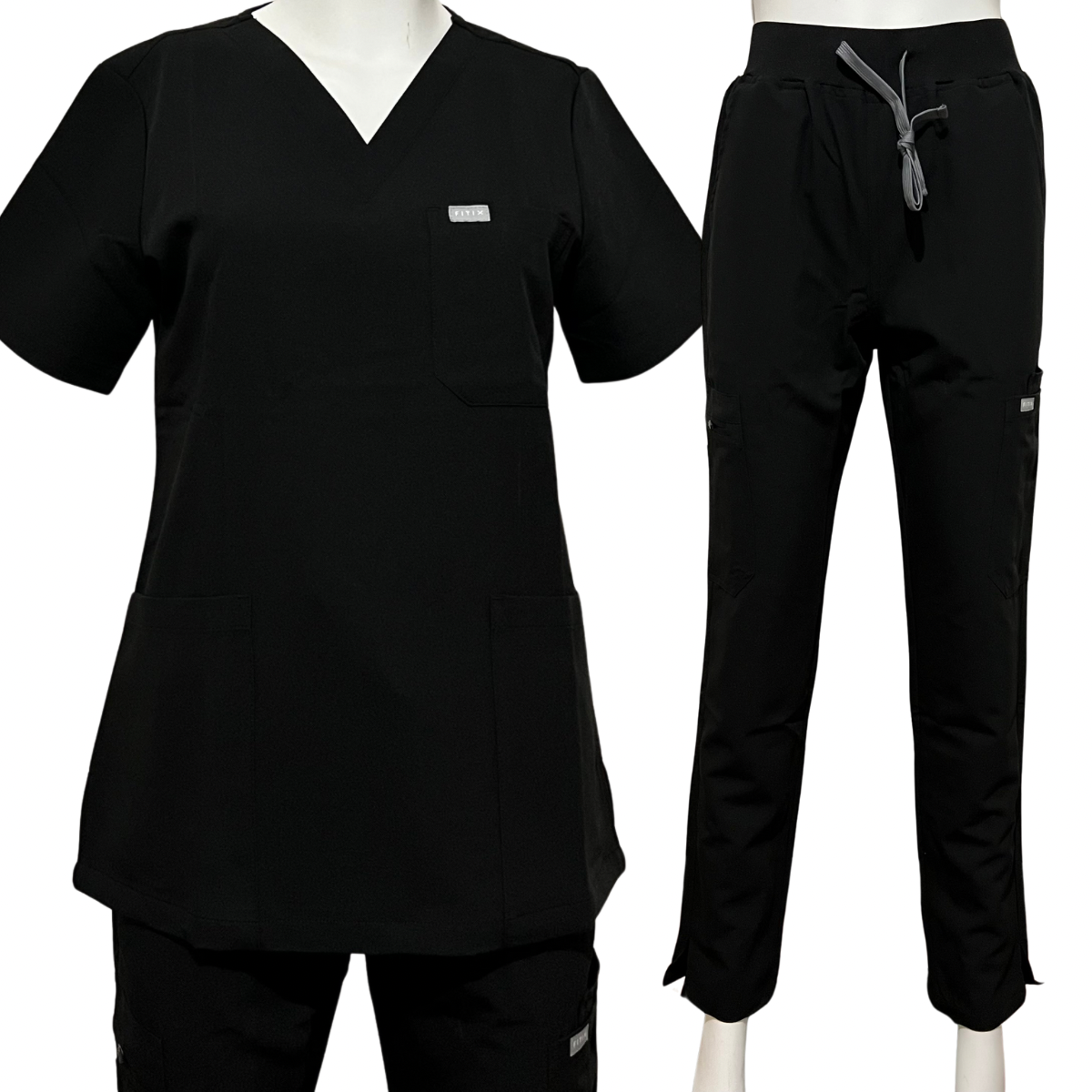 FITIX Essential V-Neck 3-Pocket Scrub Set – Black