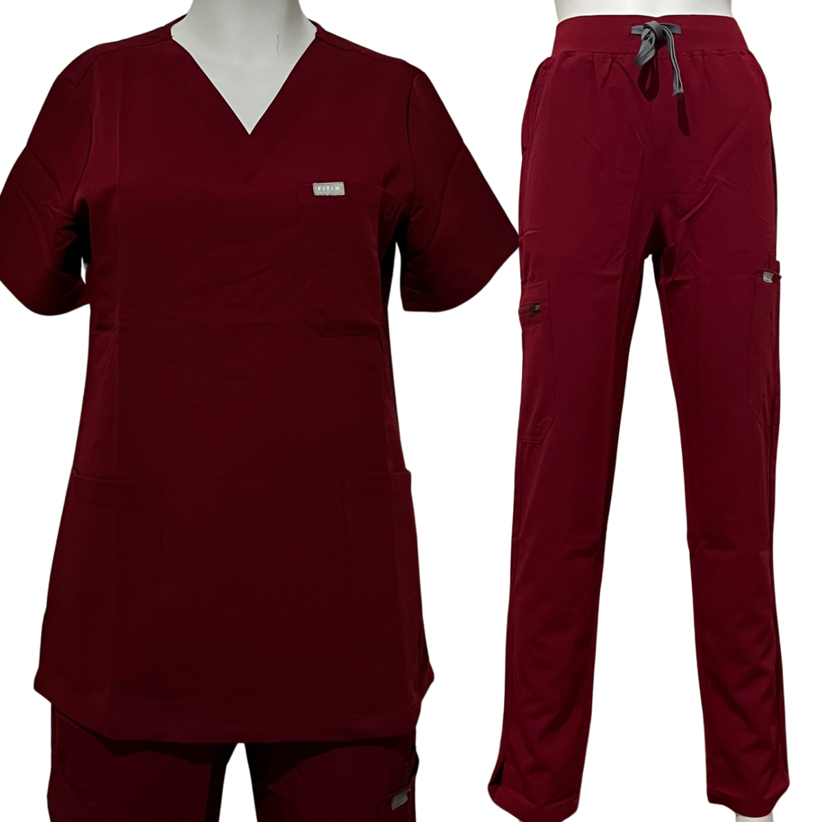 FITIX Essential V-Neck 3-Pocket Scrub Set – Maroon Red
