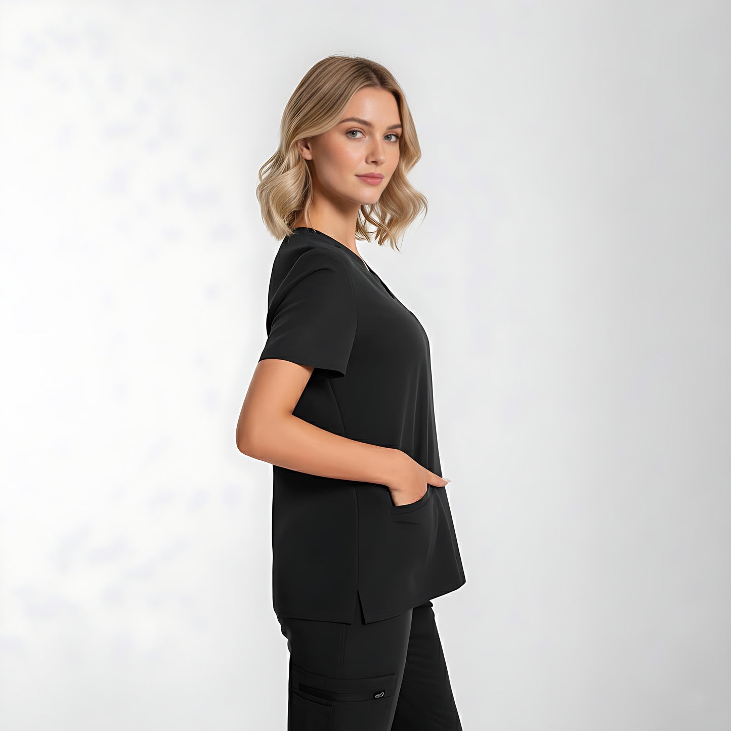 Comfortable black women's scrub tops by fitix uniforms in Australia