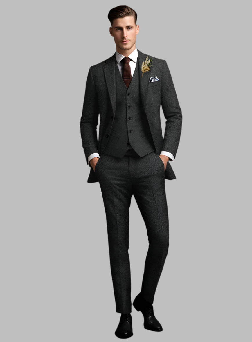 CHARCOAL HERRINGBONE TWEED WOOL SUIT- 3PC