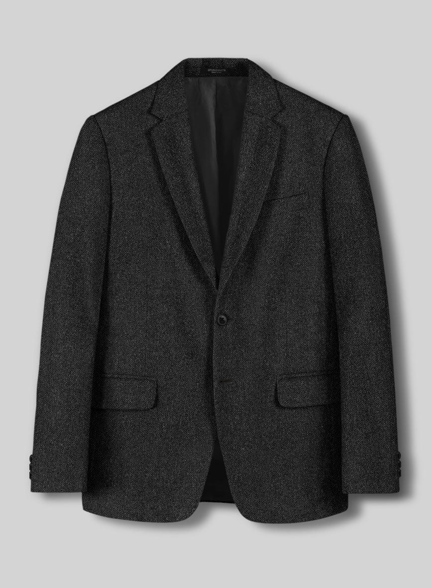 CHARCOAL HERRINGBONE TWEED WOOL SUIT- 3PC
