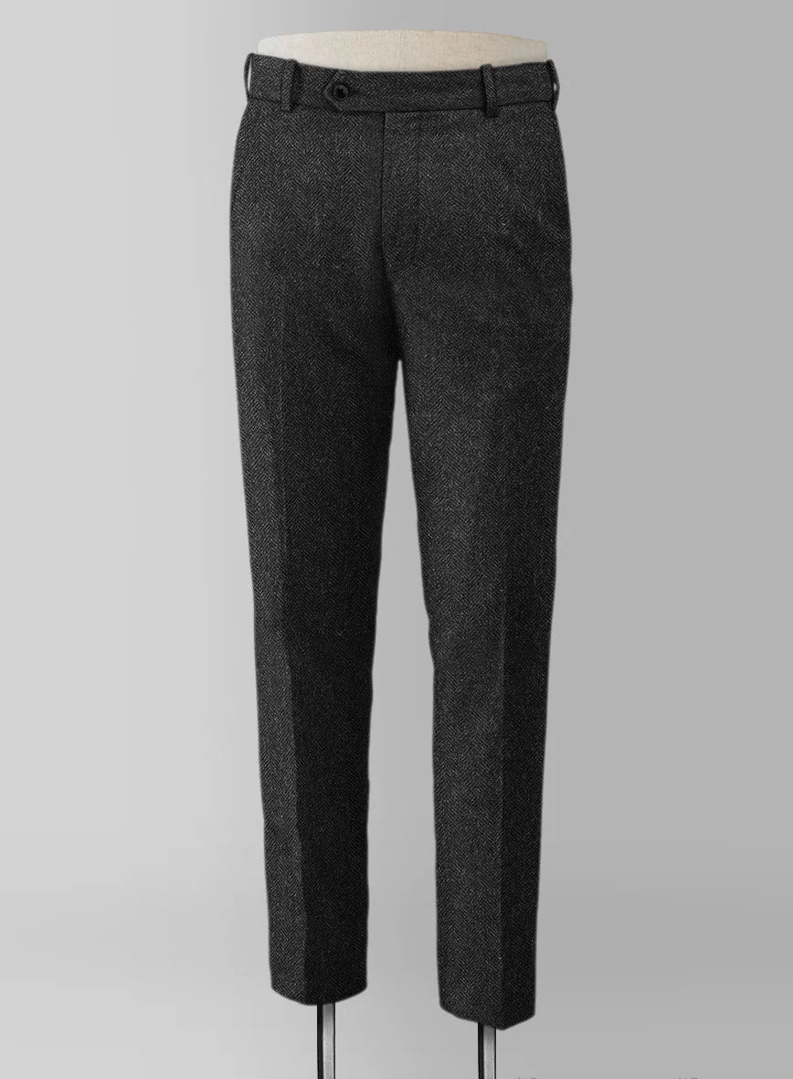 CHARCOAL HERRINGBONE TWEED WOOL SUIT- 3PC