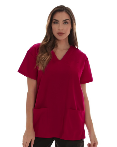 FITIX Essential V-Neck 3-Pocket Scrub Top – Maroon Red