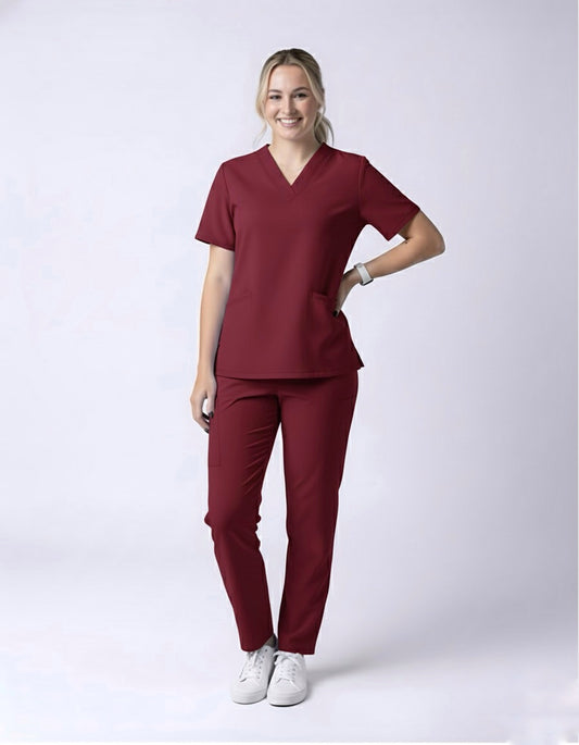 Soft maroon women's scrub set by fitix Australia