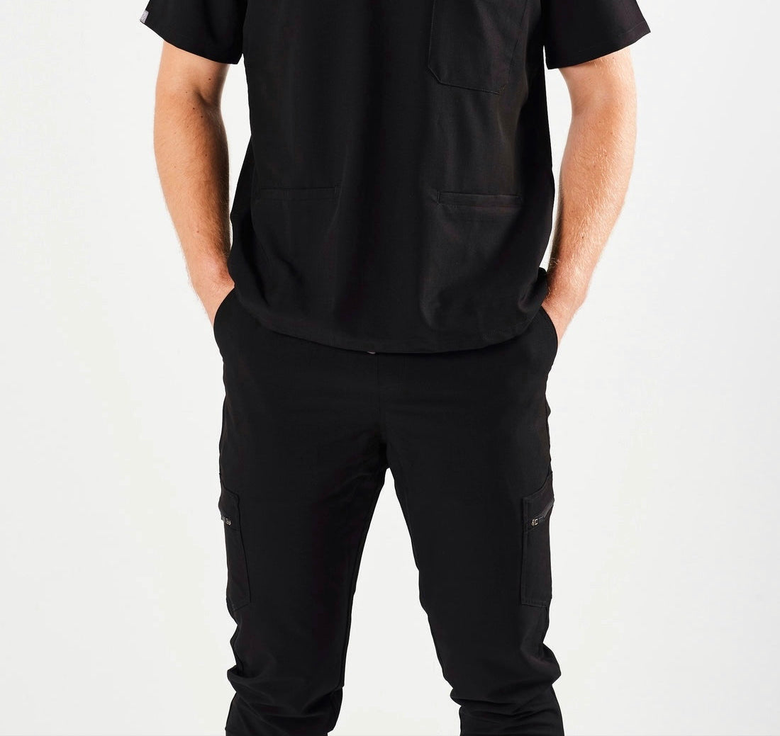 Comfortable men's cargo scrub straight pants with zipper pocket