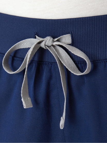 Fitix womens nay blue scrubs with a comfortable stretchy waist band.