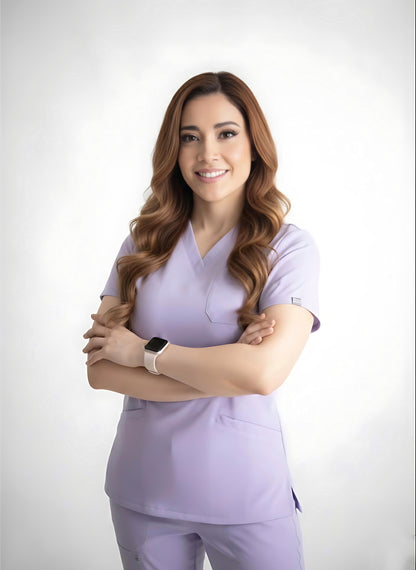 Fitix lavender scrub top with 3 pockets in Australia