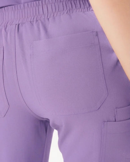 Close-up of purple pants with a pocket on a white background