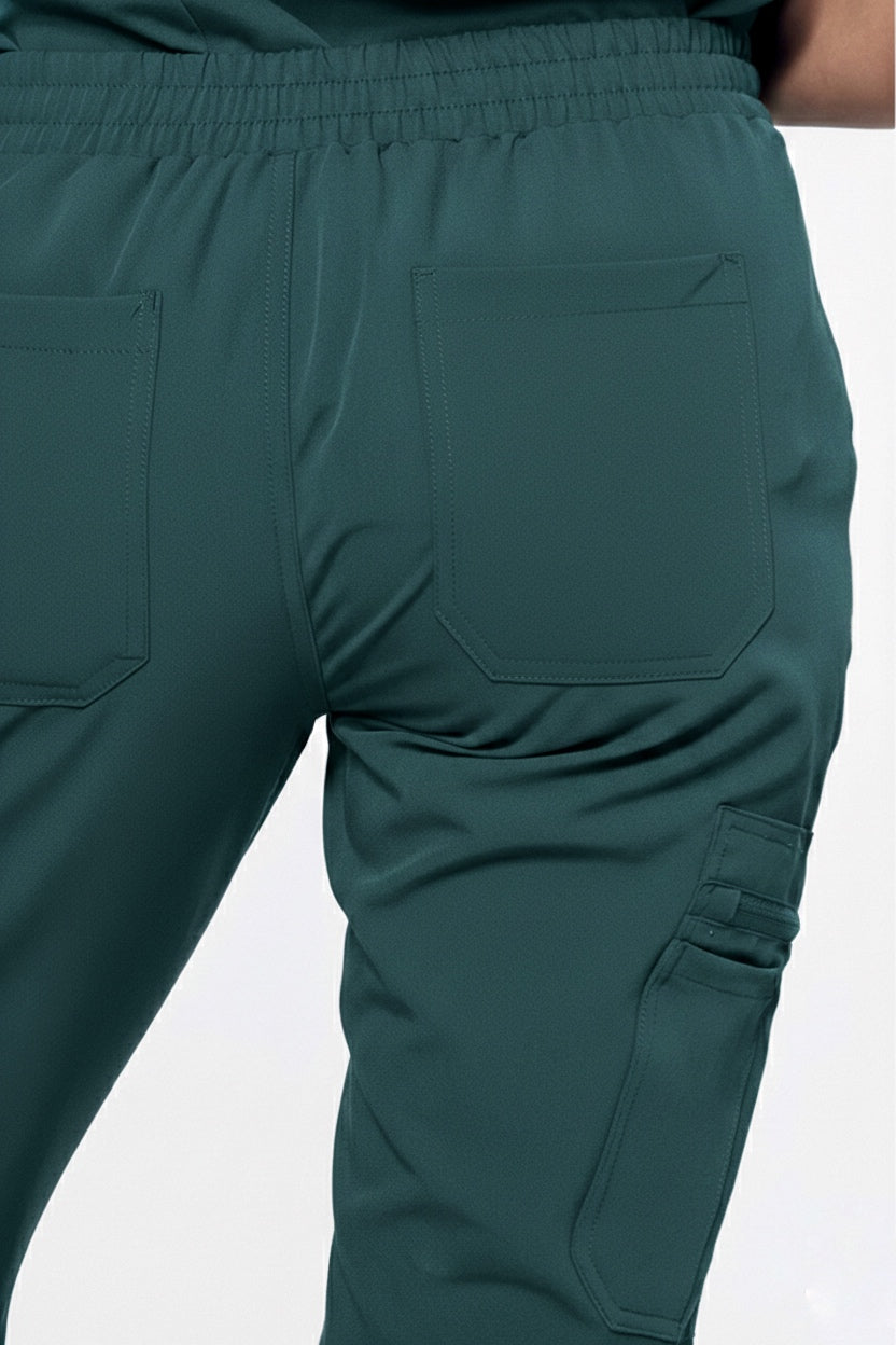 Teal pants with pockets on a white background
